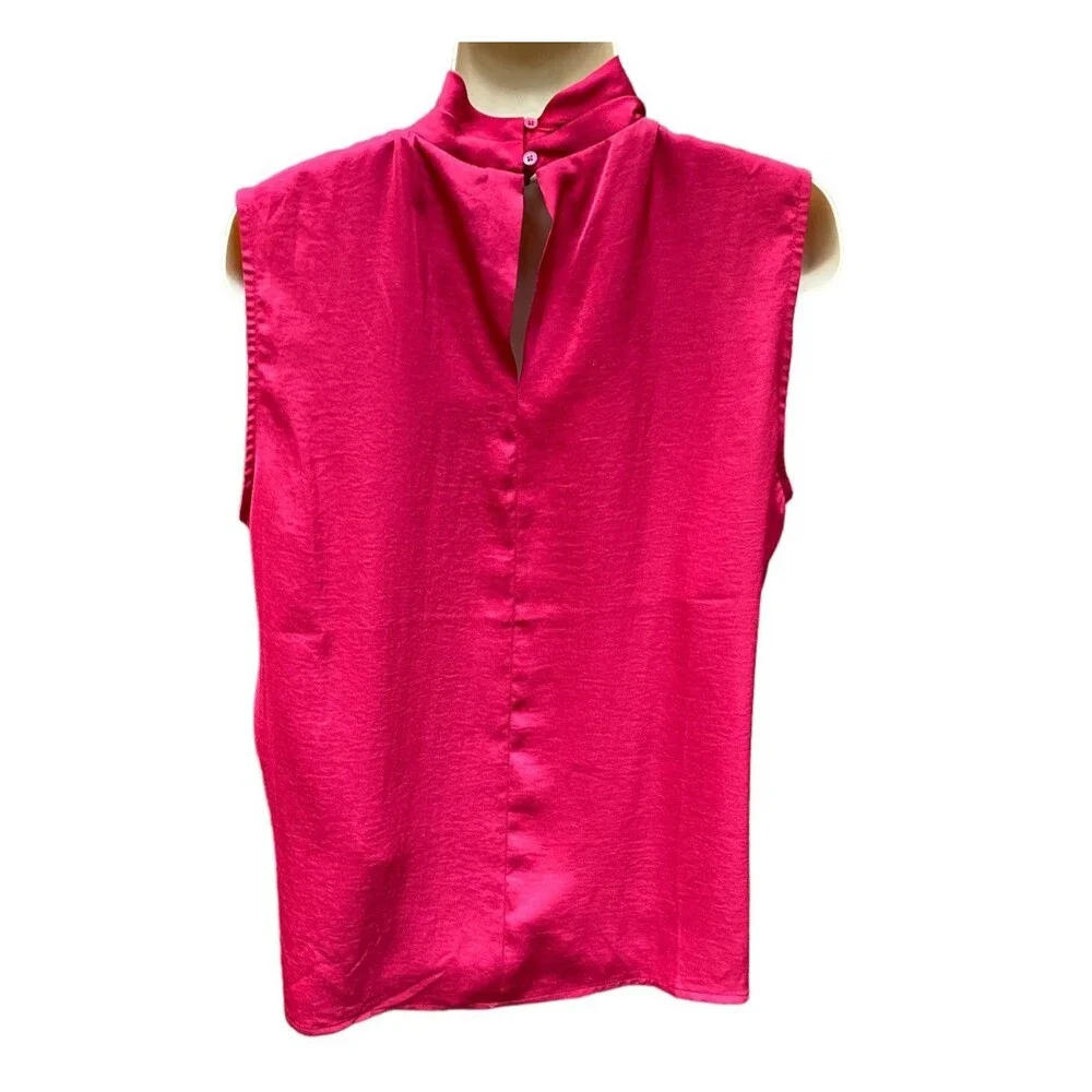 Banana Republic wine Burgundy silky satin Sleeveless Knot Blouse size Large L